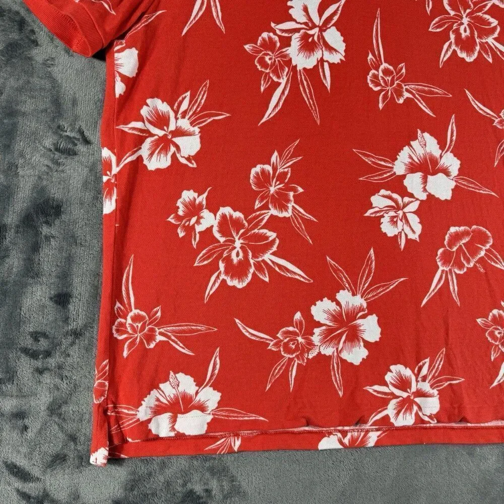 Polo Ralph Lauren Sz XL Mesh Custom Slim Fit French Floral Red White Polo Shirt